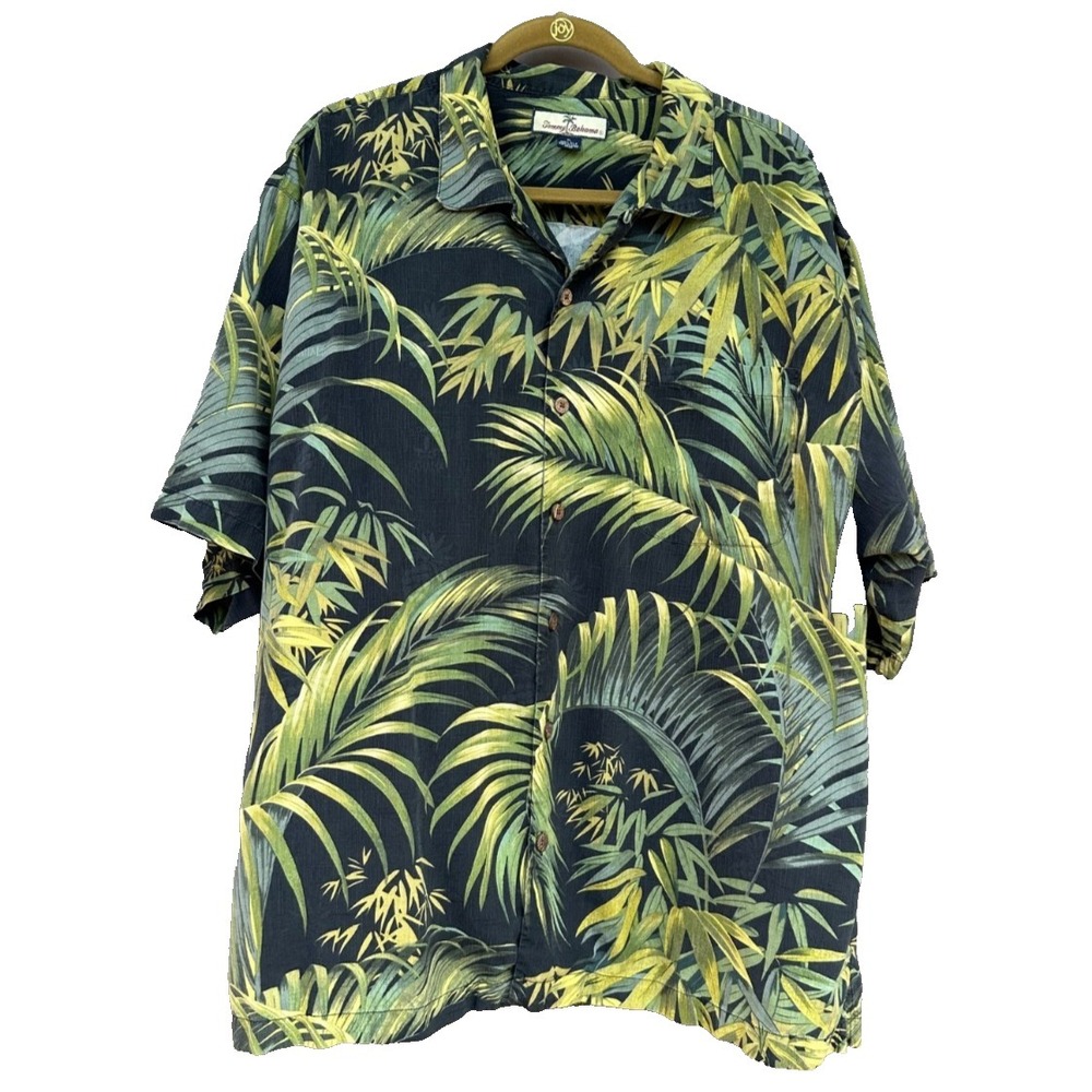 Tommy Bahama Silk Hawaiian Shirt XL Tropical Palm Tree Camp Aloha Button Up
